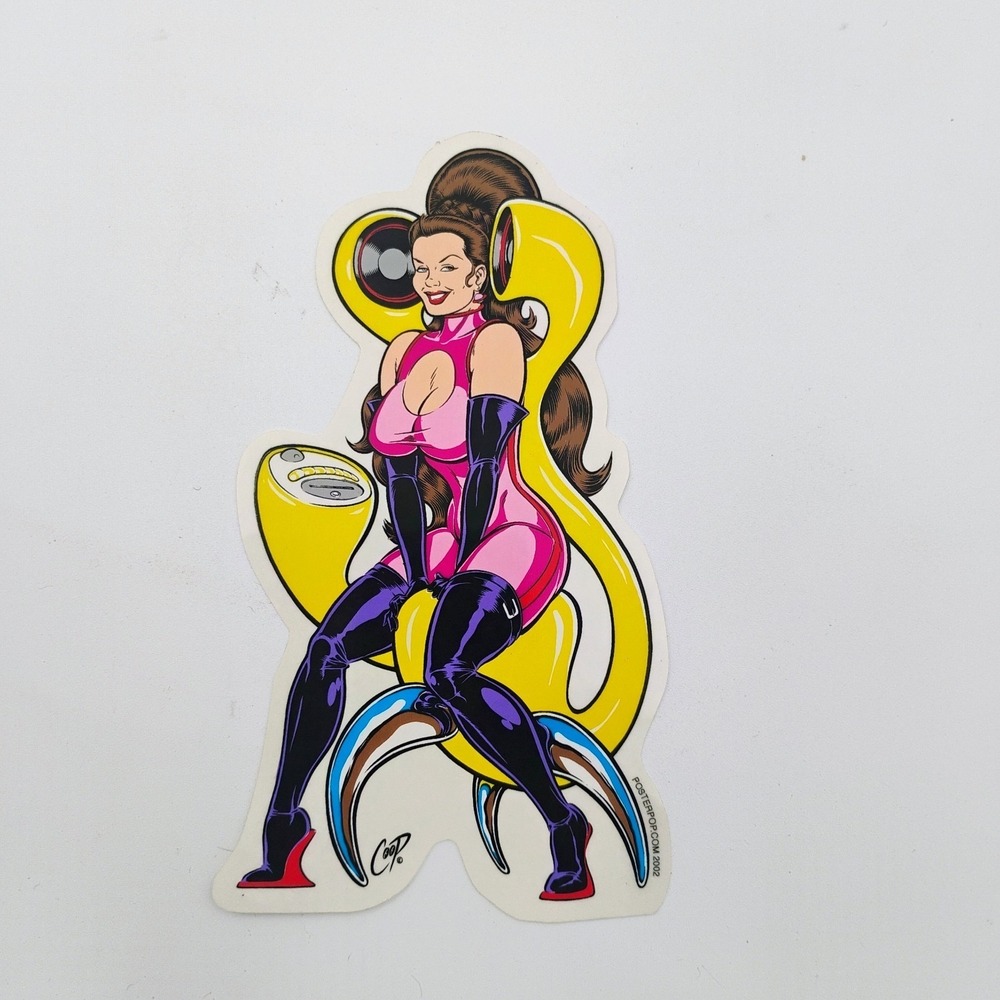 COOP Art Pinup Girl Sticker Stereo Hot Rod Decal Brunette Devil Girl VTG 00s